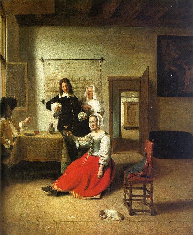 Pieter de Hooch Woman Drinking with Soldiers Norge oil painting art